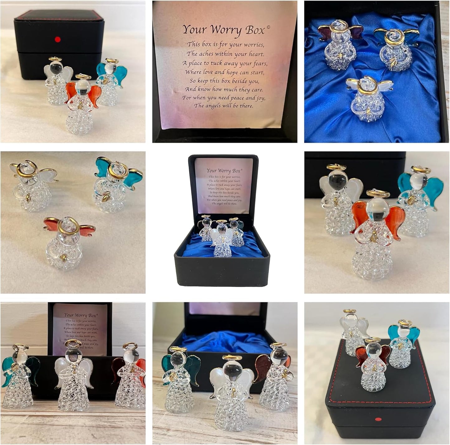 Angels worry box | Mindfulness box | Spiritual gifts | |mental health | guardian angel worry box for your loved ones | Includes 3 glass worry angels with gilded wings