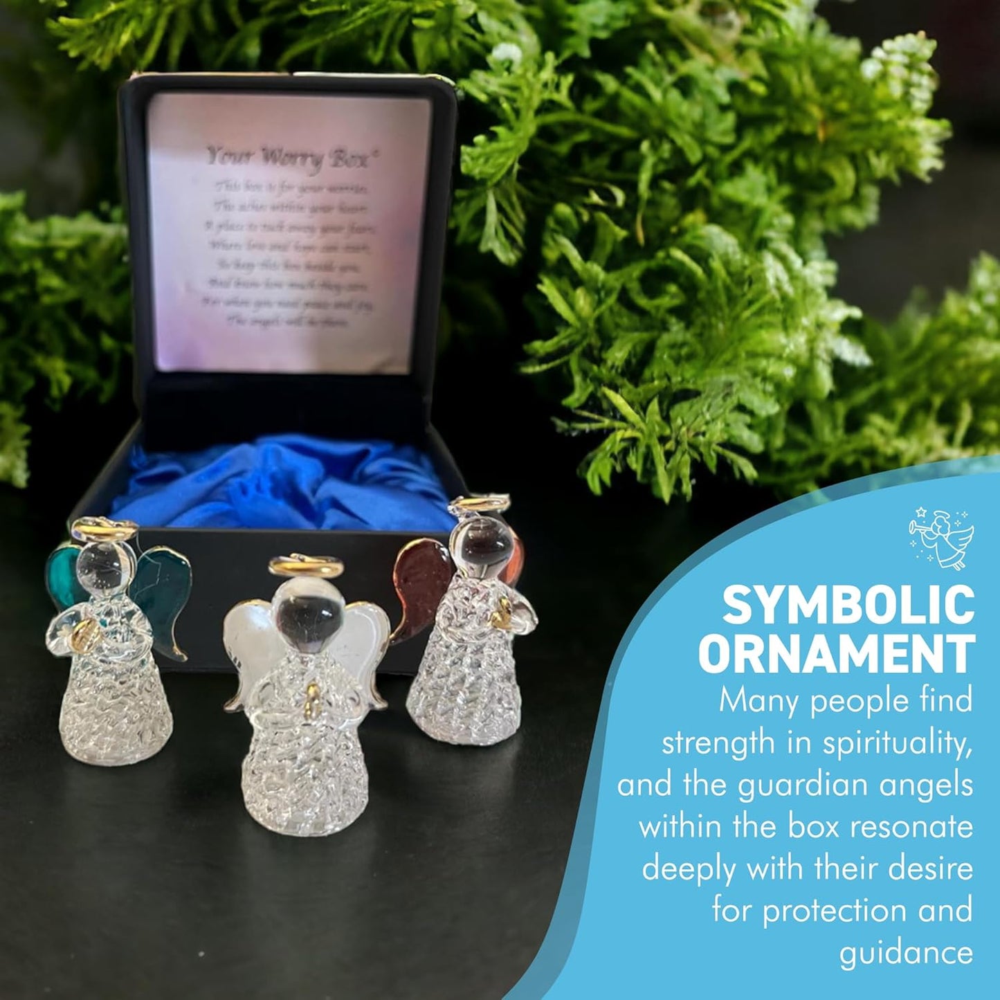 Angels worry box | Mindfulness box | Spiritual gifts | |mental health | guardian angel worry box for your loved ones | Includes 3 glass worry angels with gilded wings