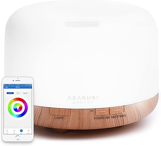 ASAKUKI 500ml Premium, Essential Oil Diffuser with Remote Control, 5 in 1 Ultrasonic Aromatherapy Fragrant Oil Humidifier Vaporizer, Timer and Auto-Off Switch Brown